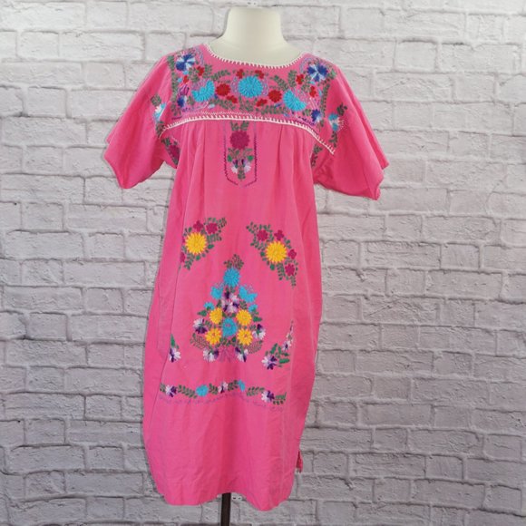 Vintage Embroidered Mexican Cotton Dress - Picture 1 of 8